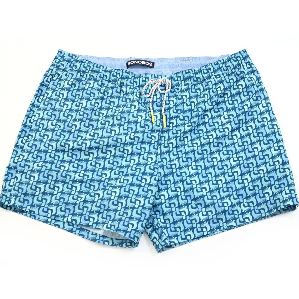 Bonobos Riviera Recycled Swim Trunks Shorts Printed Blue Resort XL